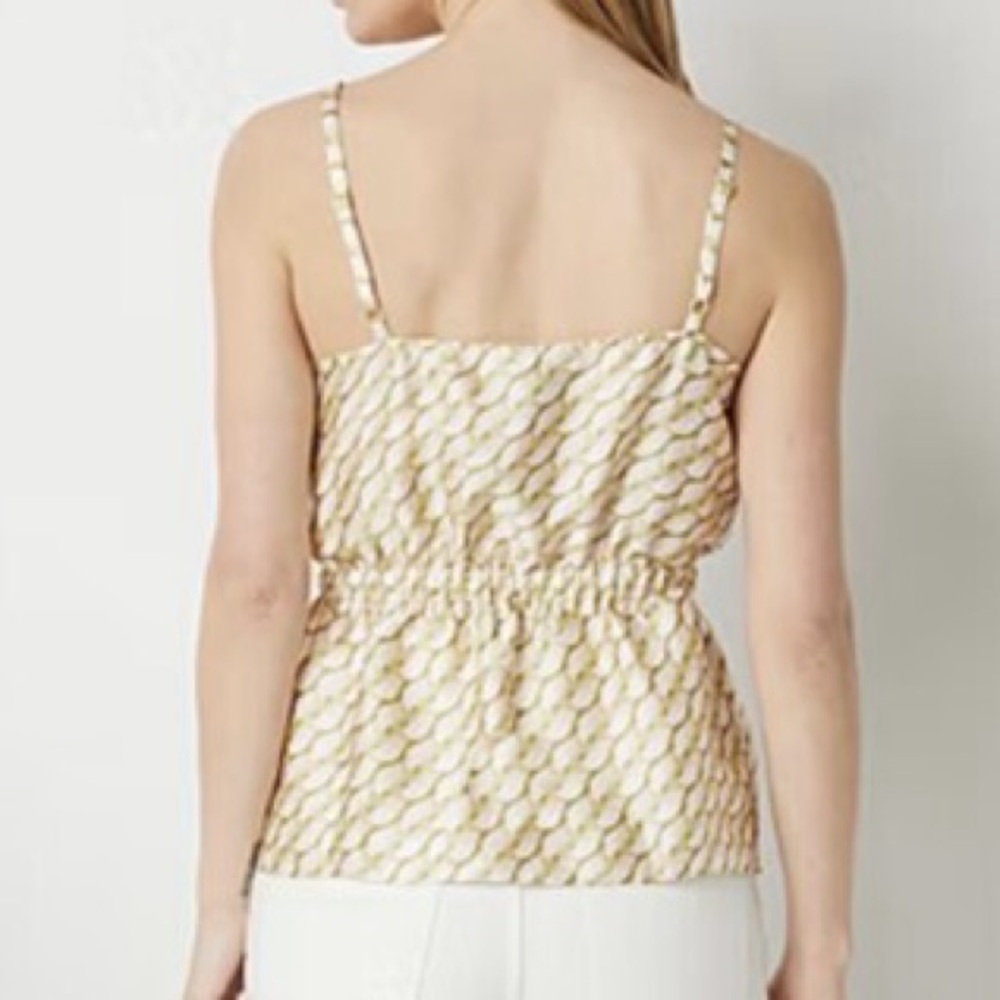 Babydoll Top Geometric Peplum Pink Coquette Cinched Cami Bubble Hem - Ryegrass - Picture 3 of 7